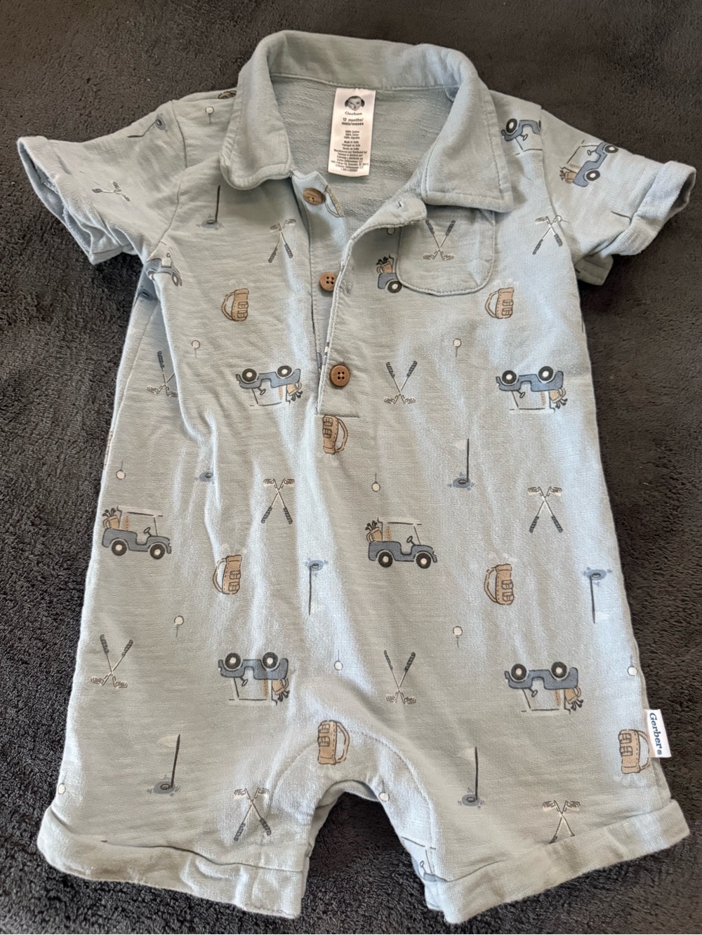 Gerber Light Blue Golf Print Polo Romper